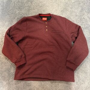 Coleman Pullover Sweater Mens L Maroon Henley Fleece Lined Waffle Knit Warm